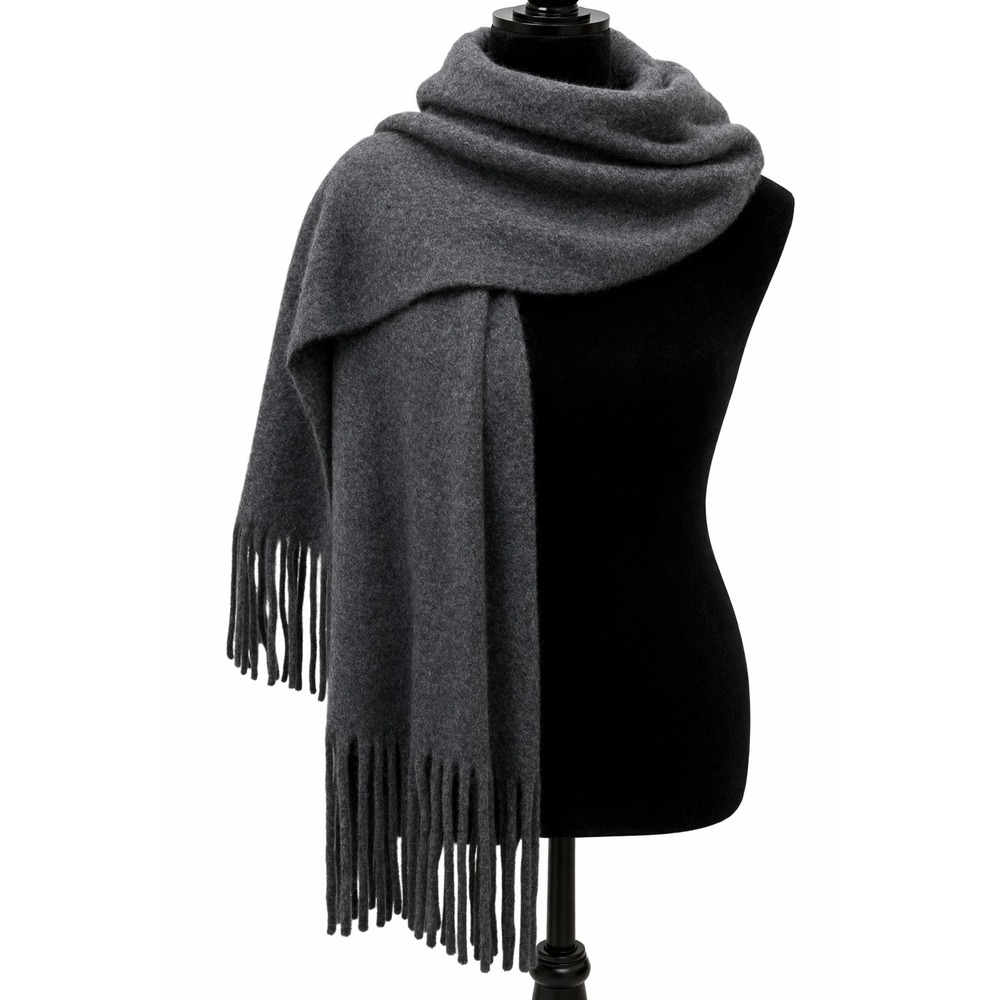 Lucky Brand Womens Rectangular Winter Scarf One‎ Size Heathered Gray Fringe Trim
